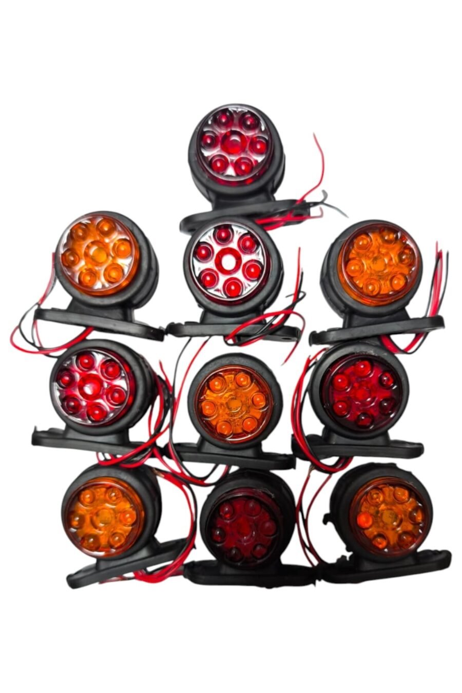 Mercekli Mini Takoz 12 Ledli Sarı-Kırmızı 12v-24v ( 10 Adet )