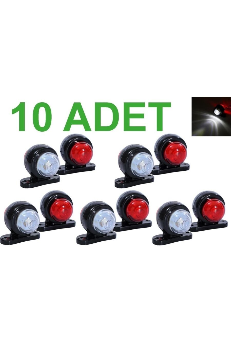 10'lu Mini Takoz Led Lamba Seti - Kırmızı/beyaz