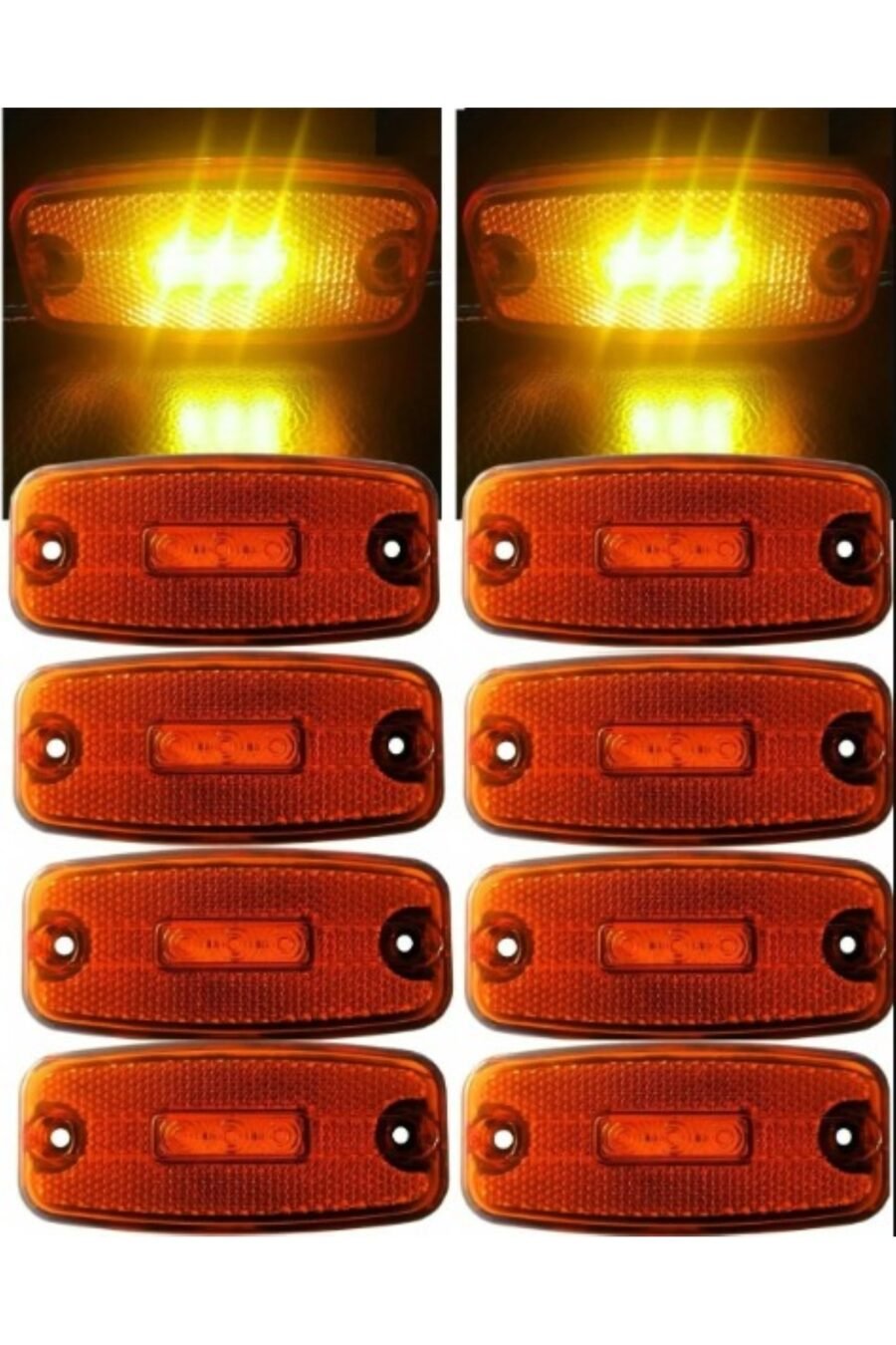 (8 Adet) Özünlü Treyler 3 Ledli Yan Sarı Lamba 12v-24v Tır Kamyon Dorse Kamyonet Otobüs