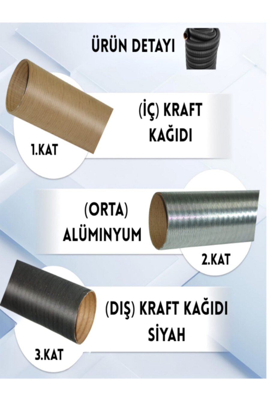 Dizel Isıtıcı (Webasto Tipi) 75mm Esnek Sıcak Hava Kanalı (Kraft Hortum) Uyumlu - İç Alüminyum