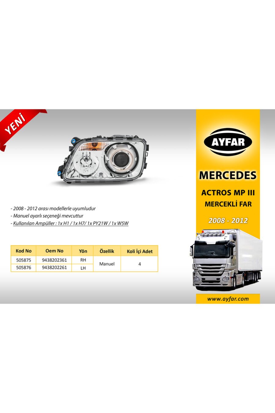 M.actros Mp3 (2008-2014)FAR Mercekli Manuel – Halojen Ampullü Sağ,sol