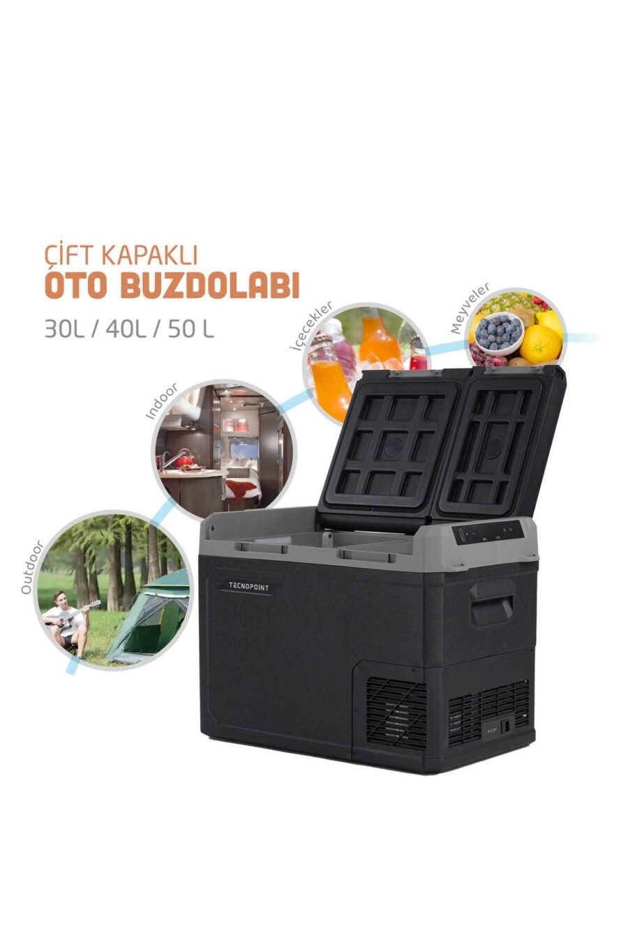 50 Lt Çift Kapak Araç İçi Oto Buzdolabı 12/24 Volt Yeni Model Çift Kapaklı