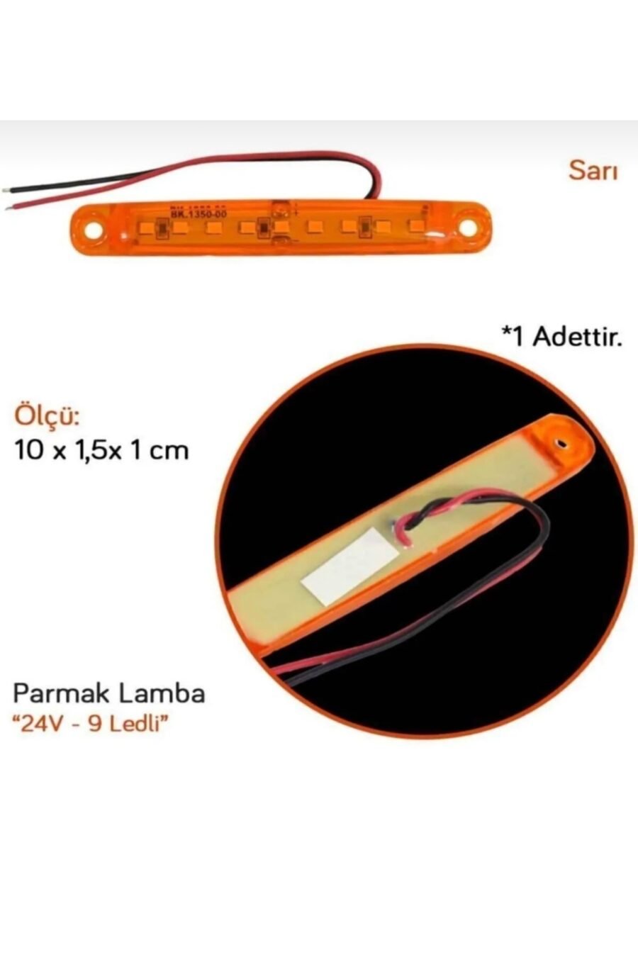 Oto (10 Adet) 9 Ledli Parmak Led Lamba Uyumlu Sarı 12v-24v