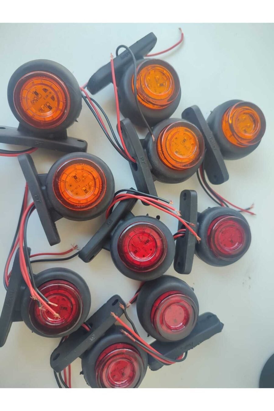 10 Adet 6+6 Led'li Mini Takoz Led (Sarı - Kırmızı) (Kamyon Tır Aksesuar Dorse Lambası) - 12/24 Volt